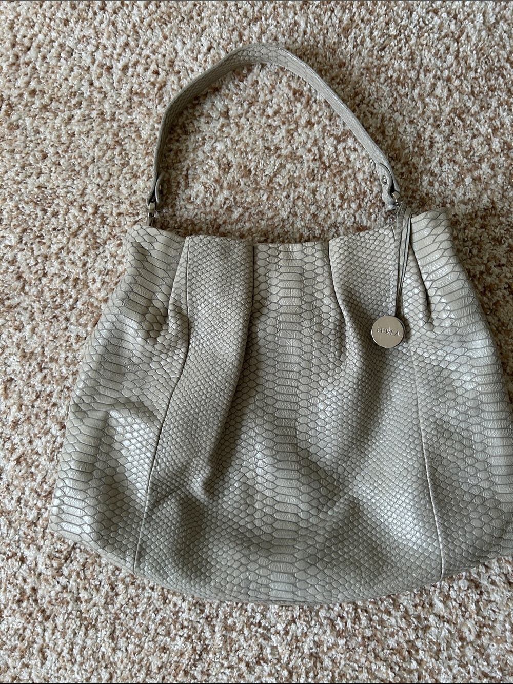 Furla Light Taupe Snakeskin-Embossed Shoulder Bag
